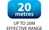 long wireless range of up to 20 m
